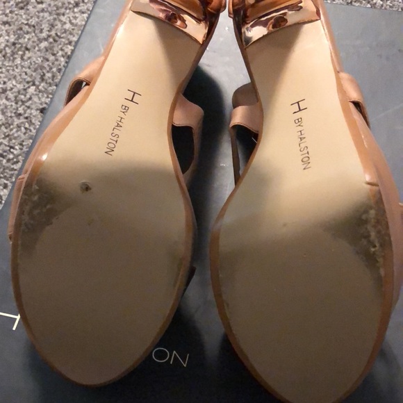 H By Halston Taupe Fabric Heels with Rose Gold - Picture 8 of 10